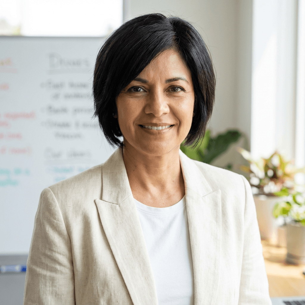 Angela R., a woman in her 50s with a friendly smile