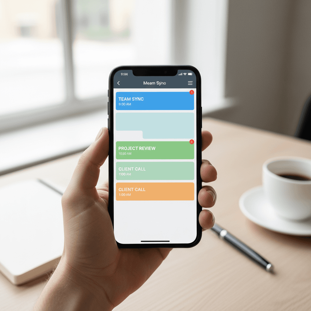 Hands holding a phone with a calendar